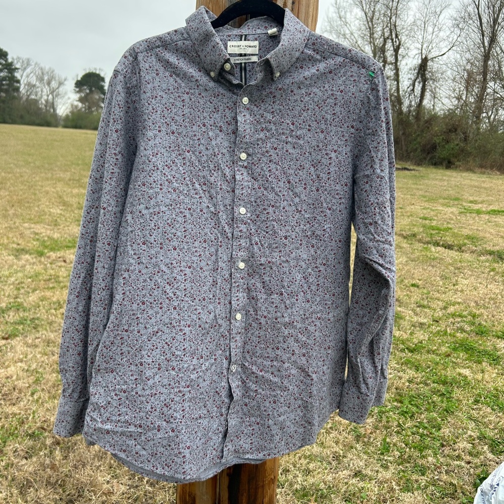 Men's Gray Floral Button-Up Shirt
